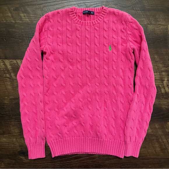 Ralph Lauren bold pink cableknit pullover crewneck sweater small preppy - Picture 1 of 10
